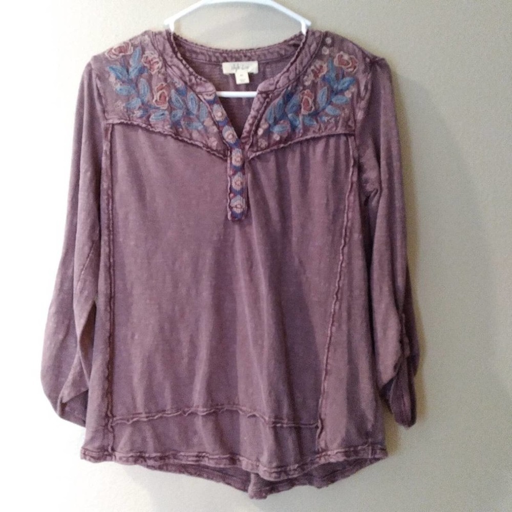 Style & Co Embroidered Boho Shirt Petite Small